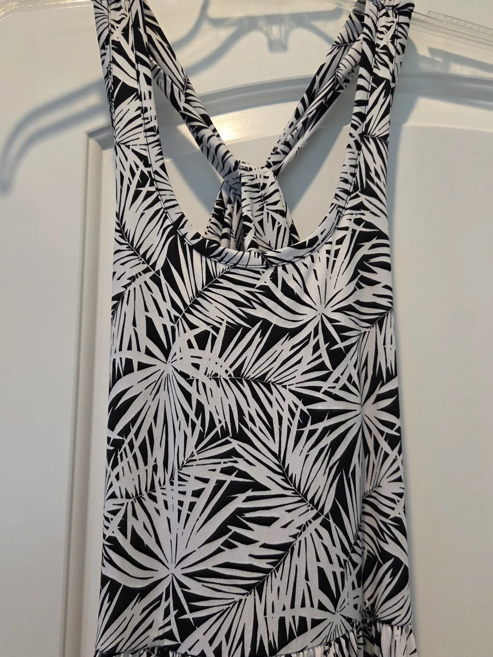 Michael Kors Black and White Palm-Print Racerback Maxi Dress